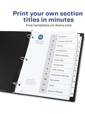 Tech Butiq 3 Halkalı Bağlayıcılar Için 12 Sekme Bölücü, Özelleştirilebilir Içindekiler Tablosu, Klasik Beyaz Sekmeler, 3 Set (11078)