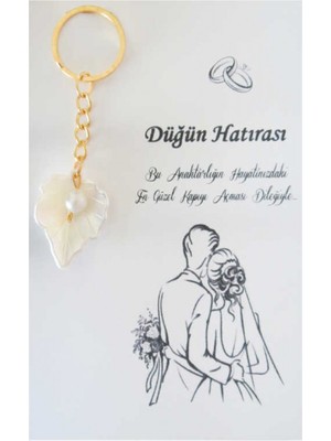 Hayaller Dükkanı 25 Adet Hazır Nikah Şekeri  Anahtarlık Kartlı Yaprak Incili Sedefli