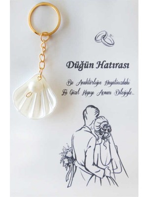 Hayaller Dükkanı 25 Adet Hazır Nikah Şekeri Anahtarlık Kartlı Istiridye Incili Sedefli