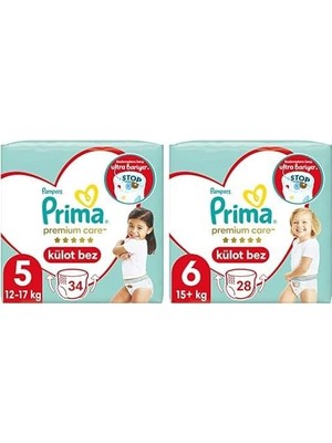 Tech Butiq Külot Bebek Bezi Premium Care 5 Beden 34 Adet Junior Ikiz Paket & Külot Bebek Bezi Premium Care 6 Numara 28'li 15+ kg