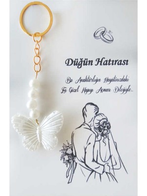 Hayaller Dükkanı 25 Adet Hazır Nikah Şekeri  Anahtarlık Kartlı Kelebek Incili Sedefli