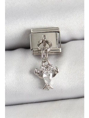 Renas Store 316L Çelik Sallantılı Zirkon Taşlı Yengeç Model Gümüş Renk Nomination Charm - TJ-BC1449