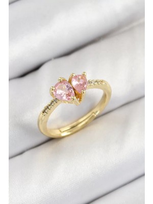 Renas Store Pirinç Zirkon Taşlı Pembe Model Gold Renk Kadın Yüzük - TJ-BYK3802