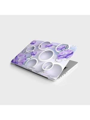 Tech Butiq Laptop Notebook Pc Kaplama Etiketi Mor Çiçek Yuvarlak