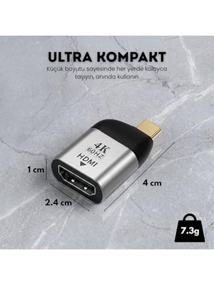Tech Butiq Type-C To HDMI 2.0 Çevirici Mini Adaptör - 4k'ya Kadar Destek - Usb-C'den HDMI Görüntü Dönüştürücü - Alüminyum Gövde - Laptop Tablet Telefon Uyumlu - Tak Çalıştır