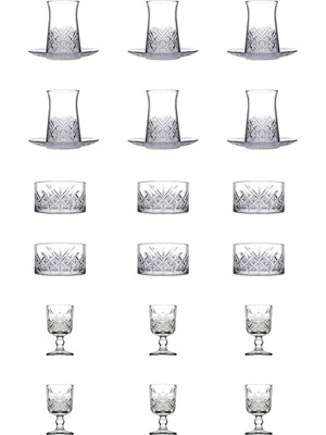Tech Butiq Heybeli Model 24 Parça Set (Çay Bardağı Çay Tabağı Çerezlik Ayaklı Su/likör Bardağı) US066100147