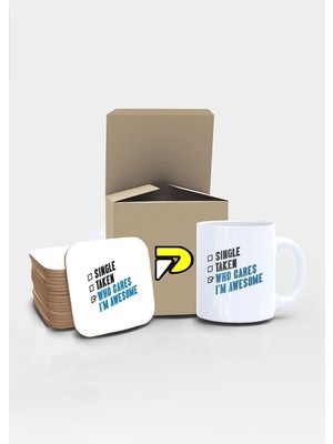 Tech Butiq Who Cares Awesome Yazılı Tipografik Tasarımlı Baskılı Kupa Bardak Seti, Eğlenceli Özel Hediye Mug