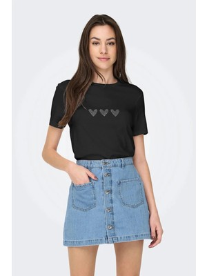 Only OnlRariana Life S/S O-Neck Kadın T-Shirt Siyah (15343771)