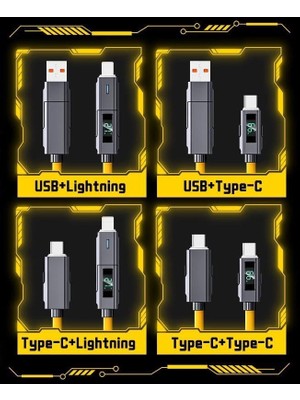 Tech Butiq Heartz 4 In 1 LED Ekranlı 65W-27W Pd USB Ios Type C Super Turbo Fast Aaa+ Kalite Şarj ve Data Kablosu