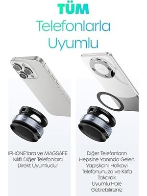 Tech Butiq Sogud Magsafe Manyetik Araç Telefon Tutucu Vakumlu Vantuzlu, 360° Döner Telefon Standı, Güçlü N52 Mıknatıs, Cam ve Masa Uyumlu Araç Içi Telefon Tutucu, Tüm Telefonlar