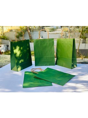 Orbak Kağıtçılık 1.kalite 18X8X24 cm 5’ Li Yeşil Renkli Kraft Kağıt Çanta, Hediye Poşeti, Hediye Paketi, Kraft Çanta