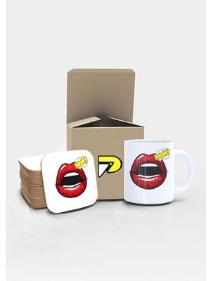 Tech Butiq Dudak Wow Popart Tasarımlı Baskılı Kupa Bardak Seti, Eğlenceli Özel Hediye Mug