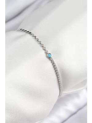 Renas Store Pirinç Zirkon Taşlı Boncuk Model Ezme Zincir Gümüş Renk Kadın Bileklik - TJ-BB7598