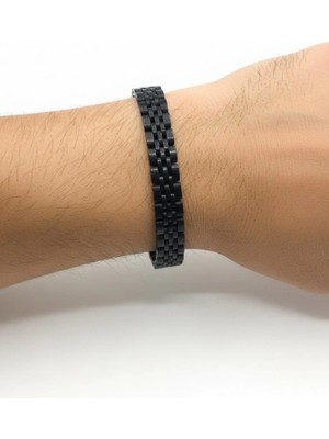 Renas Store Siyah Çelik Erkek Çelik Bileklik Boy 21.5 cm / 1.0 cm - EBL0066