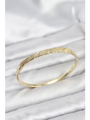 Renas Store Pirinç Gold Renk Zirkon Taşlı Model Kadın Kelepçe Bileklik - TJ-BB8226
