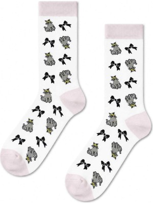 Carnaval Socks Çoklu Kedi Desenli Beyaz Unisex Soket Çorap