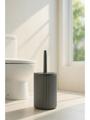 Tech Butiq Serisi Gri Banyo Seti, 2 Parça Akrilik Silindir 5 Litre Çöp Kovası ve Tuvalet Fırçası Takımı 3 Gri