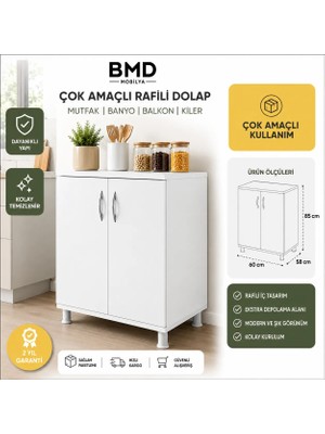Bmd Mobilya Çok Amaçlı Mutfak Dolabı 60x58x85 cm | Raflı Balkon Banyo Kiler Düzenleyici Dolap
