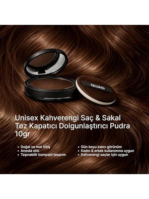 Tech Butiq Quad Saç Kapatıcı Pudra, Kahverengi, Saç ve Sakal Dolgunlaştırıcı, Doğal Görünüm, 10GR