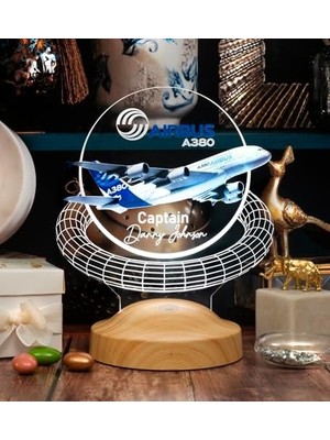 Tech Butiq Airbus A380 Yolcu Uçağı Renkli Baskılı Kişiye Özel 3D LED Lamba, Uçak - Pilot Hediyesi