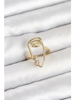 Renas Store Pirinç Gold Renk Picasso Tarzı Tek Çizgi Yüz Model Kadın Yüzük - TJ-BYK4158