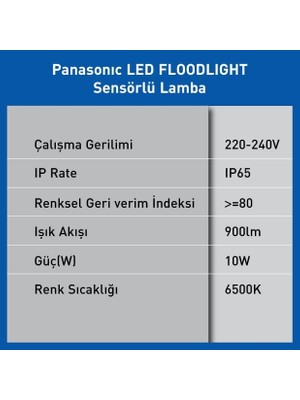 Tech Butiq LED Projektör Sensorlü, Beyaz Işık 10W 900LM 6500K