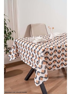 Tech Butiq Geometrik Soyut Masa Örtüsü, Sofra Bezi, Piknik Örtüsü Siyah-Taba 140 x 200 RIVA00112-R0028