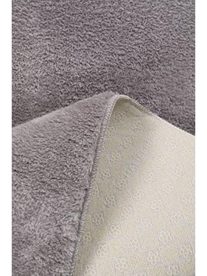 Tech Butiq My Evilla Modern Dekoratif Halı Jel Kaymaz Taban Peluş Açık Gri Paspas Takımı 60X100