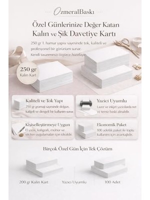 Tech Butiq 250 gr 1. Hamur Boş Davetiye Kartı 10X15 cm – Yazıcı Uyumlu Beyaz Kart – 100 Adet