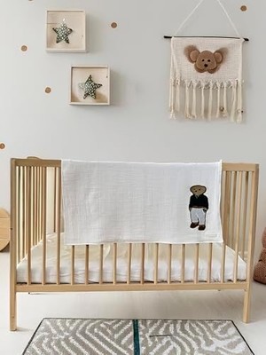 Tech Butiq & Bestie Ayı FIGÜRLÜ%100 Pamuk Müslin Bebek Battaniyesi – Oeko-Tex Sertifikalı, 75X75 Cm, Nefes Alabilir, Yumuşak Örtü (Beyaz)