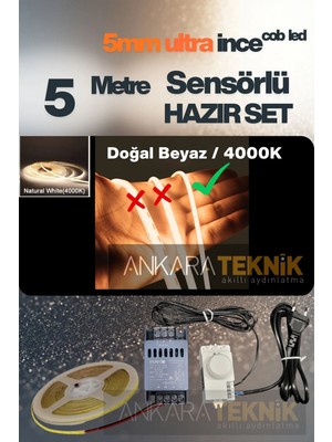 Ankara Teknik OEM Ankarateknik Sensörlü COB Şerit LED Ultra İnce / Amber / 4000K DOĞAL BEYAZ