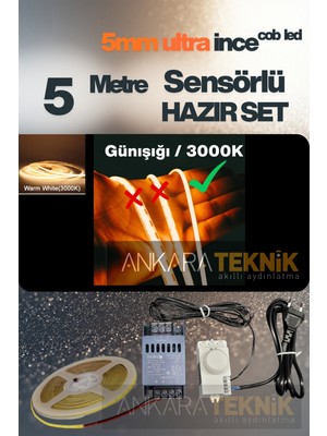 Ankara Teknik Oem Cob Şerit LED Ultra Ince 5 mm Kalınlık Neon Gibi Yanar / 3000K Günışığı