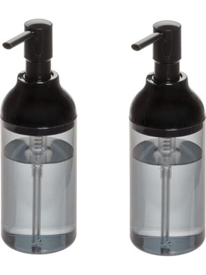 Tech Butiq Seti Sıvı Sabunluk 2 Adet Füme Siyah Renkli Akrilik 8X8X16CM 360ML