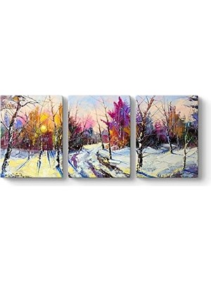 Tech Butiq Yağlıboya Kış Tablosu 126 x 55-3 Parçalı