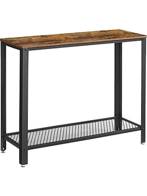 Tech Butiq Konsol Masası, 2 Katlı Koridor Masası, Izgara Raflı, Dar Masa, Metal Çerçeve, Ayarlanabilir Ayaklar, Koridor, Giriş, Oturma Odası, Endüstriyel Tarz, Kahverengi-Siyah LNT80X
