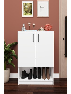 Asra Trend Lüks 2 Kapaklı Ayakkabılık Düzenleyici %100 MDF 4 Raflı Çok Amaçlı Dolap A01