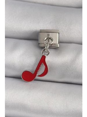 Renas Store 316L Çelik Gümüş Renk Kırmızı Nota Model Nomination Charm - TJ-BC1180