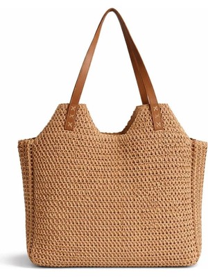 PaminBags Aksesuar Paminbags Hasır Askı Detaylı Tote Büyük Hasır Çanta PMN0014