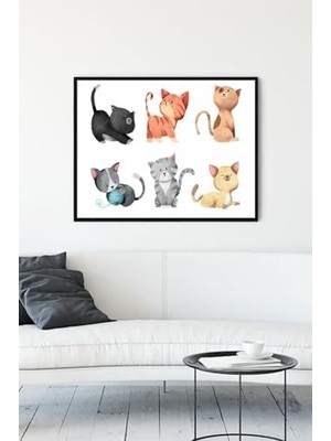 Tech Butiq (PSTER11593) Kediler Tasarım Çocuk Odası Çerçeveli Tablo (40X50CM)
