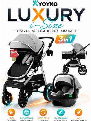 Yoyko Luxury I-Size Travel Sistem Bebek Arabası 3 In 1 Gri Silver
