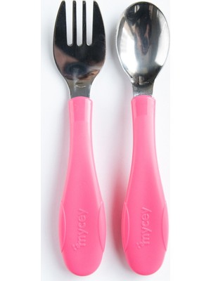 Mycey Pembe Paslanmaz Çelik Çatal Kaşık Seti 12 Ay ve Üzeri İçin Ergonomik Tasarım