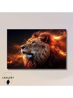 Tech Butiq Tekli Yatay Kanvas Duvar Tablosu Yan Açı Alevli Aslan Görseli, 150 x 100