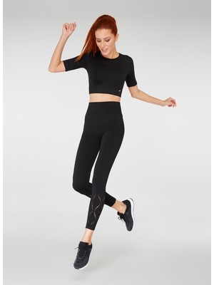 Jerf Naples Siyah Kısa Kol Crop Top Econyl Nefes Alabilir Kumaş ile Şık Tasarım Kadın