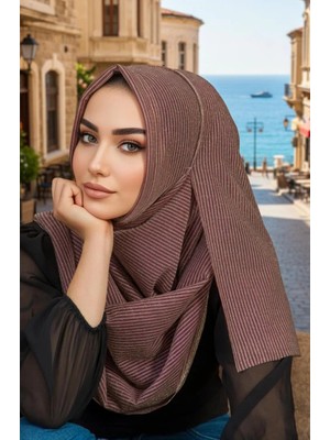 Aişe Tesettür Bakır Çizgi Desenli Double Şal