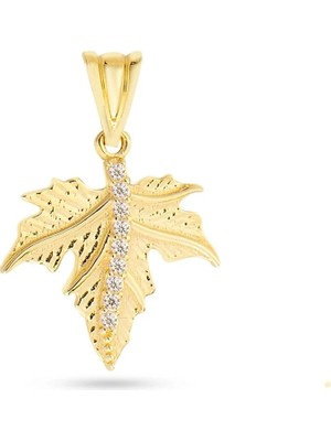 goldkupe 14 Ayar Altın Taşlı Yaprak Kolye Ucu 1.00 gr