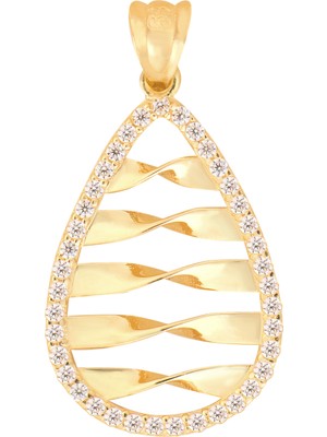 goldkupe 14 Ayar Altın Damla Taşlı Altın Kolye Ucu 1,13 gr