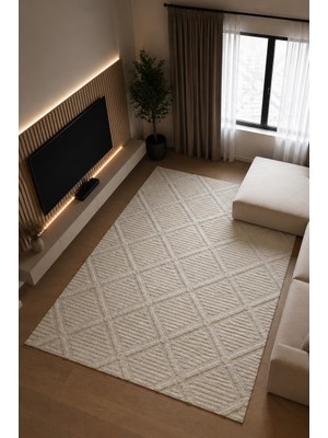 Tch Home Living Arktis Krem Iskandinav Yumuşak Jüt Taban Dokuma Halı Salon Mutfak Oturma Odası Koridor Yolluk Çocuk Odası Halısı 01122