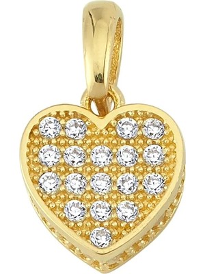 goldkupe 14 Ayar Altın Taşlı Kalp Kolye Ucu 1,06 gr