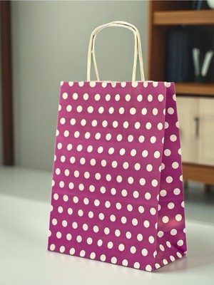 Orbak Kağıtçılık 1.kalite 18X8X24 cm (1 Adet) Mor Renk Beyaz Benekli Kraft Kağıt Çanta,hediye Poşeti,hediye Paketi