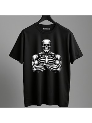 Timisiva Badi Iskeletor Erkek Kadın Premium Tişört %100 Pamuk Oversize Basic Günlük Şık T-Shirt